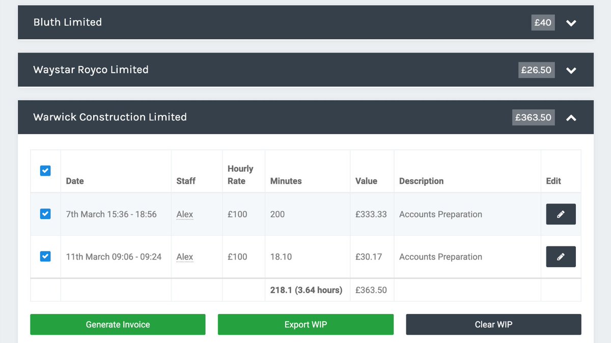 accountancymgr's tweet photo. Turn logged time into invoices.

See the value of uninvoiced time in your work-in-progress log - and generate invoices in a couple of clicks. Send invoices to your clients by email, share them through the client’s portal or sync them with Xero.

#accountancymanager https://t.co/yfTtcb46V8