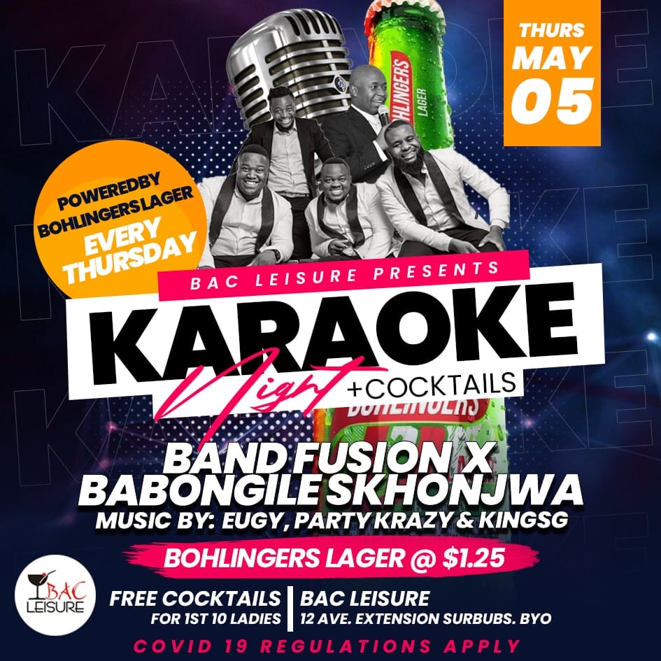 BAC Leisure (@bacleisure) on Twitter photo Karaoke Night + Cocktails Powered by Bohlingers Hosted By <a href="/babongileSk/">Byo's Ndebele Rockstar</a>
Backed By Band Fusion
#bulawayo #thursday #night #karaoke #Bulawayo Karaoke Night + Cocktails Powered by Bohlingers Hosted By <a href="/babongileSk/">Byo's Ndebele Rockstar</a>
Backed By Band Fusion
#bulawayo #thursday #night #karaoke #Bulawayo