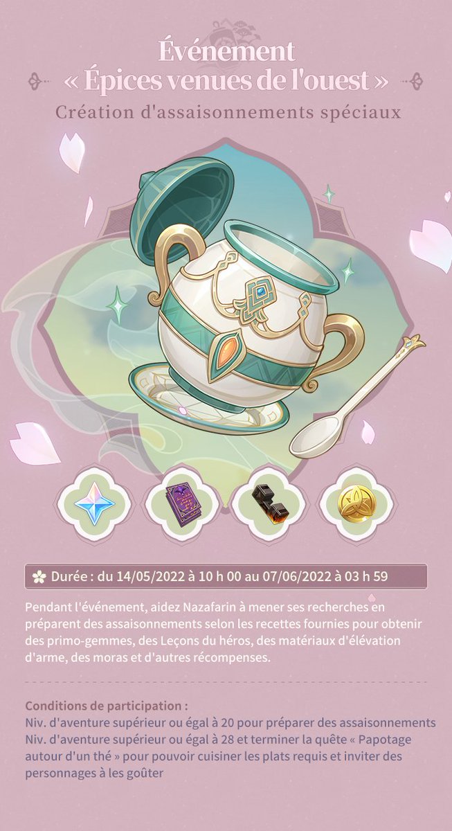 GI_FansiteFR's tweet photo. Vous le savez, la prochaine mise à jour est décalée pour une durée indéterminée.. Mais miHoYo a prévu large, la bannière d'Ayaka indique 240 jours ! 

L'événement "Epices venues de l'Ouest" viendra combler pour un temps l'absence de nouveautés. https://t.co/dft0LPNEIo