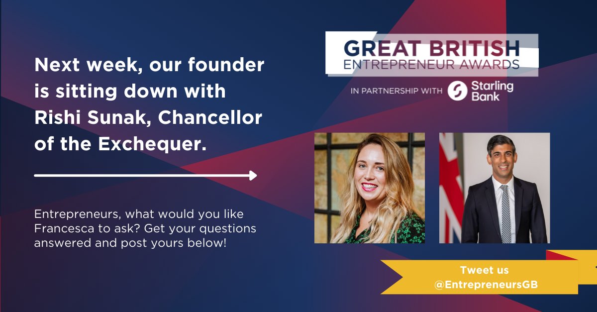 Next week our founder @FrankieJ4m3s will be sitting down with @RishiSunak to get your questions answered. Entrepreneurs, what would you like Francesca to ask? Please use this thread and post your question below 👇 #entrepreneurs #entrepreneurship
