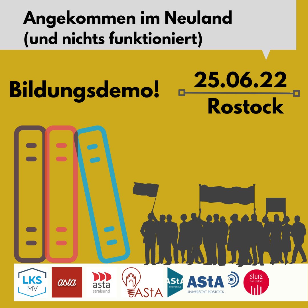 LKS_MV's tweet photo. Am 25.06. findet planen wir eine Bildungsdemo in Rostock. Unter Anderem geht es uns um das Thema "Digitale bzw. hybride Lehre".

#bildung #bildungmv #bildungsdemo #demonstration #rostock #lksmv #greifswald #stralsund #wismar #neubrandenburg #studieren #studierendenrechte https://t.co/fruhmSoztE