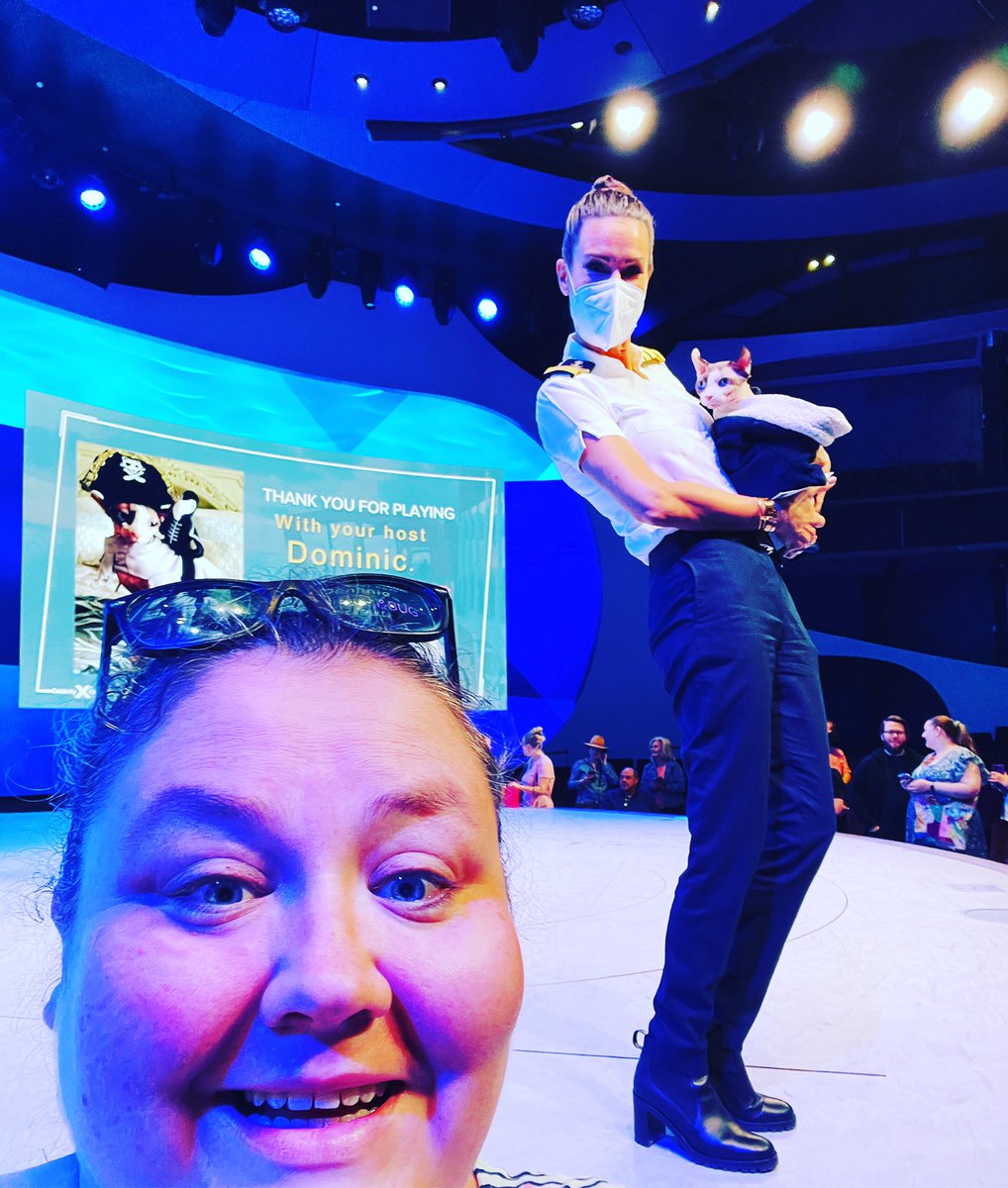 n0cruisecontrol's tweet photo. Wooo a selfie with Captain Kate and Bug Naked 😻🤩 #bugfan #celebritybeyond #celebritycruises #maidenvoyage #bugnaked @CelebrityUK @CelebrityCruise https://t.co/CmJuqIJGml