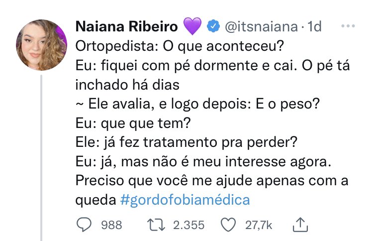 FlaviaBonachela's tweet photo. A pessoa está tão deslocada da realidade, que acha honestamente que o ortopedista é preconceituoso quando diz o óbvio, não tem articulação que aguente essa carga de peso. https://t.co/77QNIxq84u