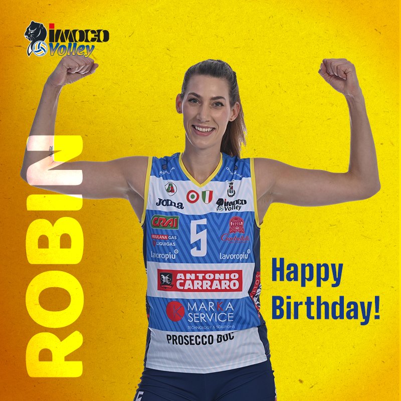 ImocoVolley's tweet photo. Tantissimi auguri alla nostra Queen 👑 @robino_  che oggi compie 31 anni! 💛💙
Happy Birthday Robin! 🎂
#buoncompleanno #siamotuttipantere #imoco10 https://t.co/ONW4EWrEtr