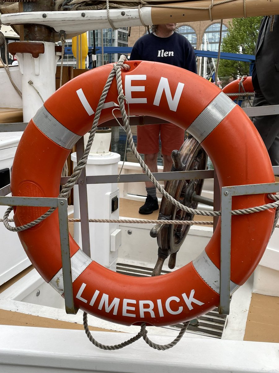 FalklandsinUK's tweet photo. Whilst in London, Hon. Gavin Short MLA @gav424 visited the #Ilen, a former @theFICltd freight ketch which his uncle skippered and he worked on as a boy! The Ilen has been restored by @ilenproject in #Limerick and is currently visiting @StKats. https://t.co/Xrf20n6vjF