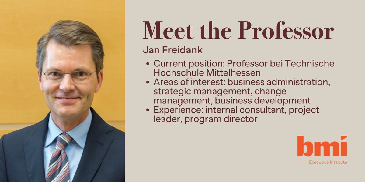 #MeetTheProfessor ➜ our #EMBA lecturer <a href="/JanFreidank/">Jan Freidank</a> with an impressive experience in business development, strategic management and other fields. Join the programme and learn from top professionals 👉bit.ly/36LV0vi