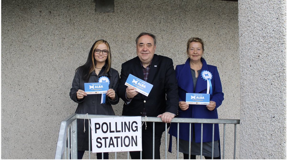 AlbaAberdeenshr's tweet photo. Party leader Alex Salmond was at his home village polling station in Strichen Aberdeenshire, bright and early, to support local candidateย Charlotte Cross @charscotswoman Central Buchan Trish McPherson Peterhead N&Rattray #VoteAlbaNo1 #ALBAbecause 1) https://t.co/0DJmCl4hDW