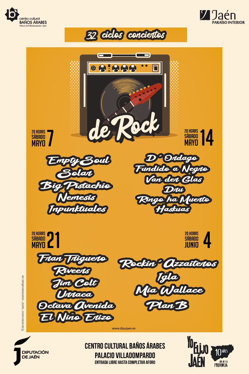 Vuelven los #ciclosderock Grupos de la provincia de #jaen actuarán en la XXXII edición de Ciclos de Rock que organiza la <a href="/dipujaen/">Diputación de Jaén</a> 👏😎
con entrada gratuita en el Centro Cultural <a href="/barabesjaen/">Centro Baños Árabes</a>  Visibilidad grupos veteranos y nóveles Go go 🎸🎶🥁🎤🧑‍🎤
dipujaen.es/_area-de-actua…