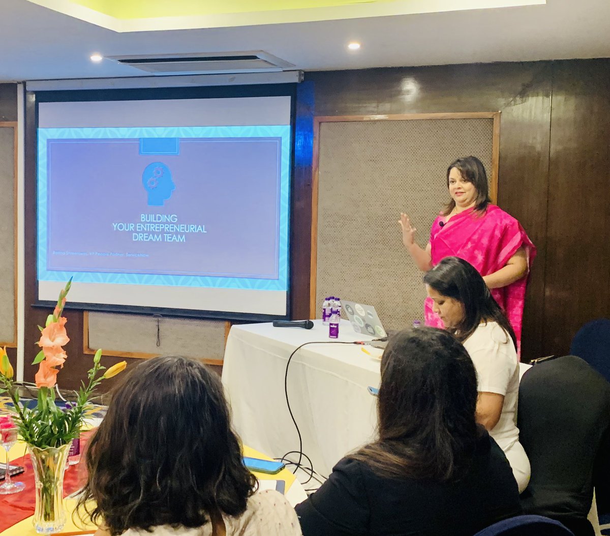Session: Build an entrepreneurial dream team by Radha Shreeniwas, VP at ServiceNow. 
<a href="/lathika_pai/">Lathika Pai</a> <a href="/shnoyanju/">Anju Shenoy</a> <a href="/ighose/">Irina Ghose</a> <a href="/Imsavvysingh/">Savita Singh</a>