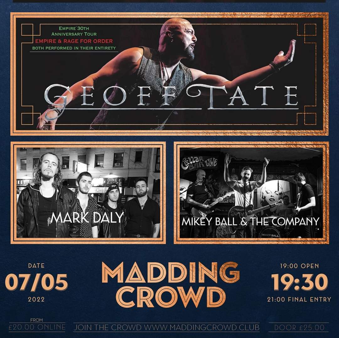 DON'T MISS! #grammyaward #winner <a href="/geofftate/">Geoff Tate</a> this #SaturdayNight in #BOURNEMOUTH down at <a href="/mc_bmouthclub/">Madding Crowd</a>, along with <a href="/MarkDalyMusic/">Mark Daly</a> and #MikeyBallandTheCompany

We see you down there!!! #gigs #livemusic #rock #Headliner #specialguests