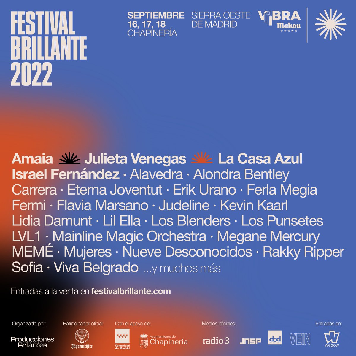 13 nuevos nombres se incorporan al cartel del Brillante, el festival más especial del año 🌞 @LaCasaAzulBCN @AlondraBentley @somos_carrera Eterna Joventut @flaviajaja @lospunsetes @MainlineMagic @MeganeMercury MEMÉ @9desconocidos Sofia 🎫 Últimos abonos bit.ly/3s0J6VP