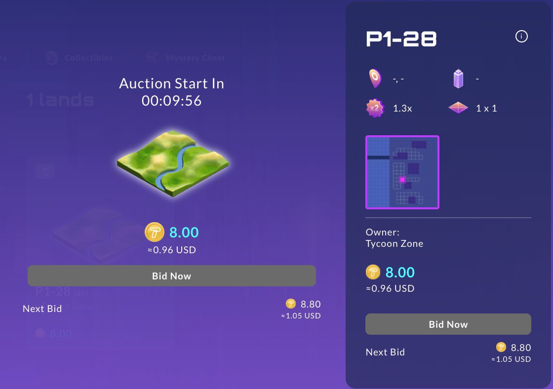 Tycoon_Zone's tweet photo. Good day fam! Flash bid for Land P1-28 are going nicely. Even with the lowest starting price 1 USD we got up until 230,789 USD in bid, totally crazy pressure &amp; hype. More to come for sure we’re just starting, the future is here. Congrats to the winners 🥳

https://t.co/b4FqqiHAZy https://t.co/Ft6Zza6oC5