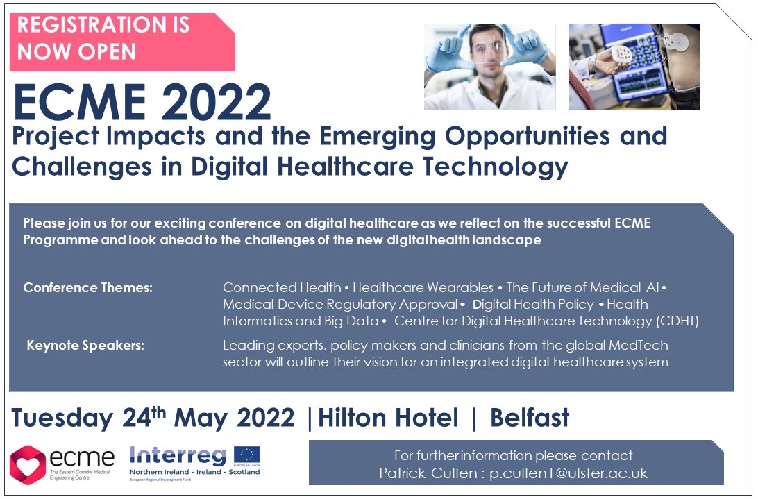 Registration for ECME 2022 on 24th May is now open.   Tickets are free but limited, so please follow the Eventbrite link below to secure your seat today! 

eventbrite.co.uk/e/ecme-2022-co…

<a href="/SEUPB/">SEUPB</a> <a href="/UlsterUni/">Ulster University</a> <a href="/DkIT_ie/">DkIT</a> @UCD <a href="/DCU/">Dublin City University</a> <a href="/SouthernHSCT/">Southern Trust</a> <a href="/UHI_Inverness/">UHI Inverness</a>