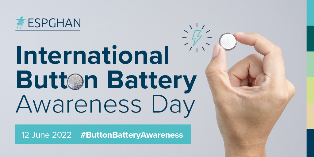 ESPGHANSociety's tweet image. We are delighted to announce the launch of the very first International #ButtonBatteryAwareness Day on 12 June 2022. 

ESPGHAN will be working alongside @EPBA_batteries to drive attention for this critical issue as we seek to prevent #ButtonBatteryIngestion in children.