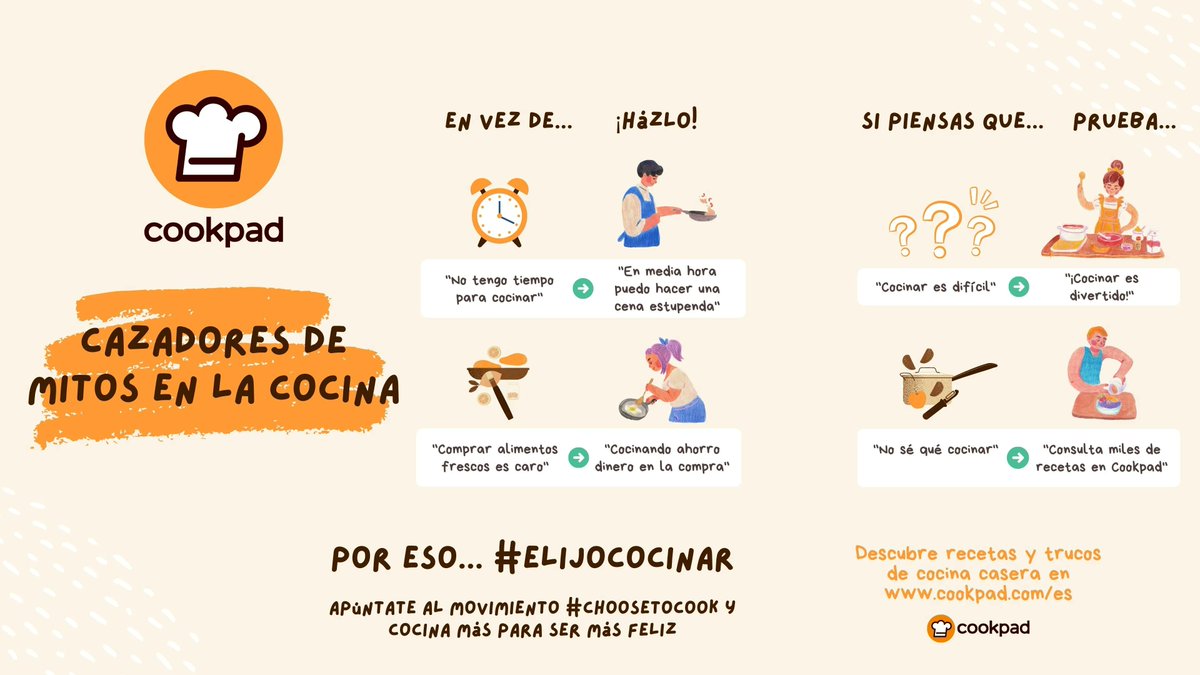 cookpadrecetas's tweet photo. No tengo tiempo, no sé cocinar, los alimentos son caros… 🤔 Estos mitos de la cocina nos alejan de un hábito saludable y positivo para el planeta... Cocinar! Tenemos la solución, y te la contamos en nuestro blog https://t.co/7toQfybjnd #ElijoCocinar #choosetocook https://t.co/Crwnm3bXrW