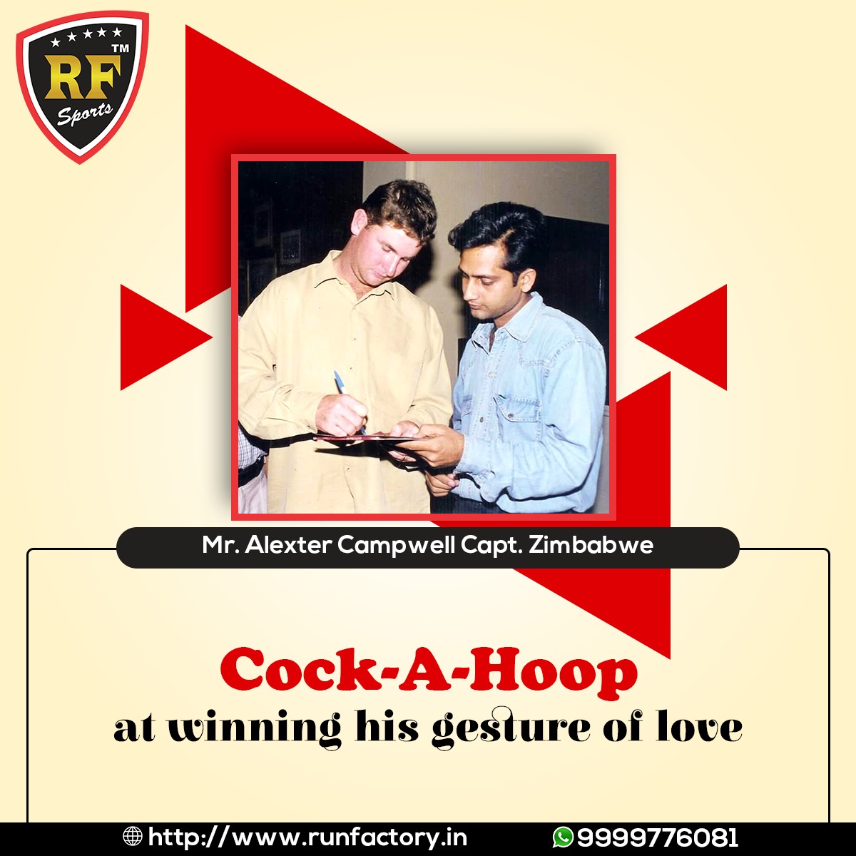 RFSPORTS5's tweet photo. A surprise visit by Mr.  Alistair Campbell(Capt. Zimbabwe) at RF sports premises.

#instagood  #Cricket #IloveCricket #determination
#ipl #india #cricketlovers #love #cricketfans #indiancricket #indiancricketteam #teamindia #lovecricket  #runfactory #rfsports #AlistairCampbell https://t.co/6uB3qZhTeB