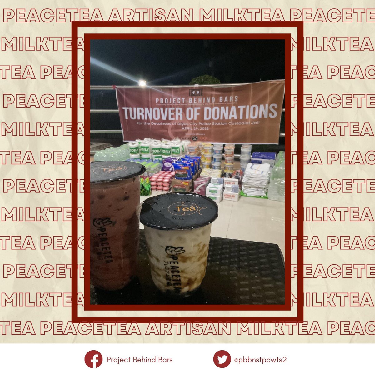 pbbnstpcwts2's tweet photo. Organizing a donation drive is no easy feat. Repacking the supplies into care packages may be laborious, but just a sip of this delicious milk tea from PeaceTea Artisan Milktea energized the volunteers and kept them going all night.
#ProjectBehindBars https://t.co/YXKJzjvofC