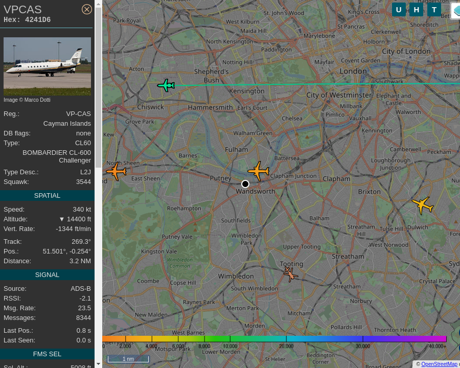 OverPutney's tweet photo. #VPCAS VP-CAS Bombardier Challenger 604 Arab Wings Ltd: 2.9 mi away @ 14750 ft and 43.8° frm hrzn, heading W @ 426.6mi/h 11:13:53. #MovingQuickly #OverPutney #Putney #SW15 #ADSB #tar1090 https://t.co/QMRsuFAbaY