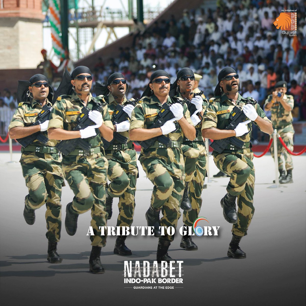 VisitNadabet's tweet photo. Witness the roars of the brave lions of BSF. Experience the retreat ceremony at Nadabet
#TributeToGlory #GuardiansAtTheEdge #SeemaDarshan #BSF #BorderSecurityForce #bsfmen #IndianArmy #NadabetBorder #visitnadabet #suigam #Gujarat #gujarattourism #exploregujarat #incredibleindia https://t.co/1ORK8qjnrp