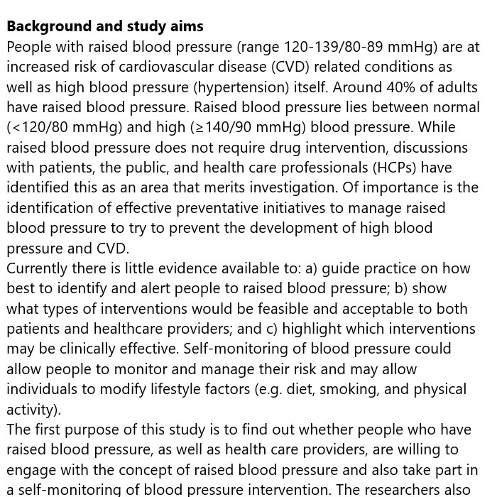 ISRCTN: the UK's Clinical Study Registry (@isrctn) on Twitter photo Risk reduction intervention for raised blood pressure
Read about the <a href="/ReverseStudy/">REVERSE Study</a> by <a href="/DrEmmabray/">Dr Emma bray</a> <a href="/LucyHives/">Lucy Hives</a> <a href="/valesschloss/">Dr Valerio Benedetto</a> @lancslpc <a href="/paulrutter10/">paul rutter</a> <a href="/Nefynwilliams/">Nefyn Williams</a> @UCLan <a href="/UCLanResearch/">UCLan Research</a> <a href="/NIHRresearch/">National Institute for Health and Care Research</a> registered at #ISRCTN
isrctn.com/ISRCTN13649483 Risk reduction intervention for raised blood pressure
Read about the <a href="/ReverseStudy/">REVERSE Study</a> by <a href="/DrEmmabray/">Dr Emma bray</a> <a href="/LucyHives/">Lucy Hives</a> <a href="/valesschloss/">Dr Valerio Benedetto</a> @lancslpc <a href="/paulrutter10/">paul rutter</a> <a href="/Nefynwilliams/">Nefyn Williams</a> @UCLan <a href="/UCLanResearch/">UCLan Research</a> <a href="/NIHRresearch/">National Institute for Health and Care Research</a> registered at #ISRCTN
isrctn.com/ISRCTN13649483