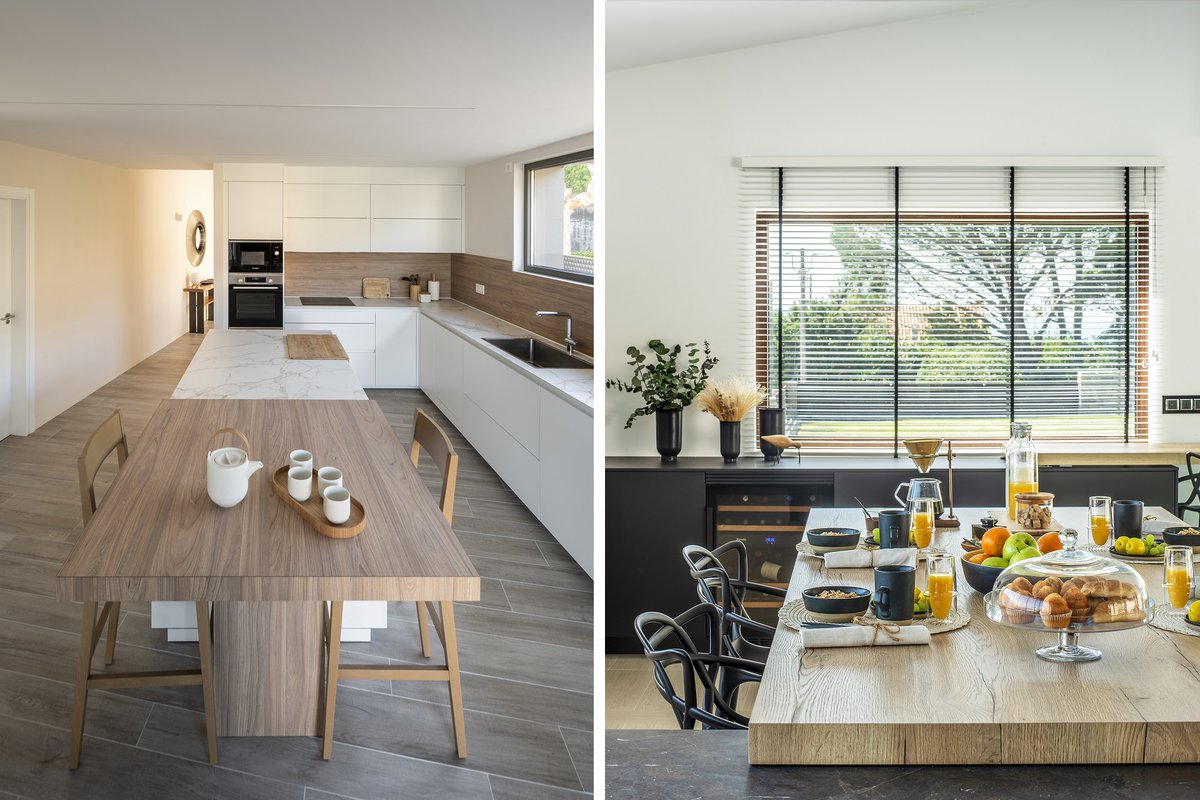 Disponer un mesado anexo a la isla permite contar con una práctica zona office en la propia #cocina. ¿Te gusta más en acabado Olmo Claro o Roble Rústico Sincro?

#SantiagoInteriores #cocinasSantos #SantosSantiago