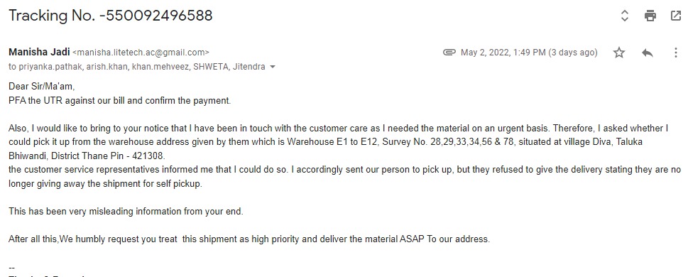 ChandurMoriani's tweet photo. Horrible Service Experience and No response @FedExIndia @FedEx @FedExHelp 
Please read all attachments..complains but no revert..no authority
Hope this reaches you at Suvendu Choudhary (MD of Intl Ops)

Take note @DHLExpressIndia @DTDCIndia @UPS https://t.co/pLEOT1pXYB