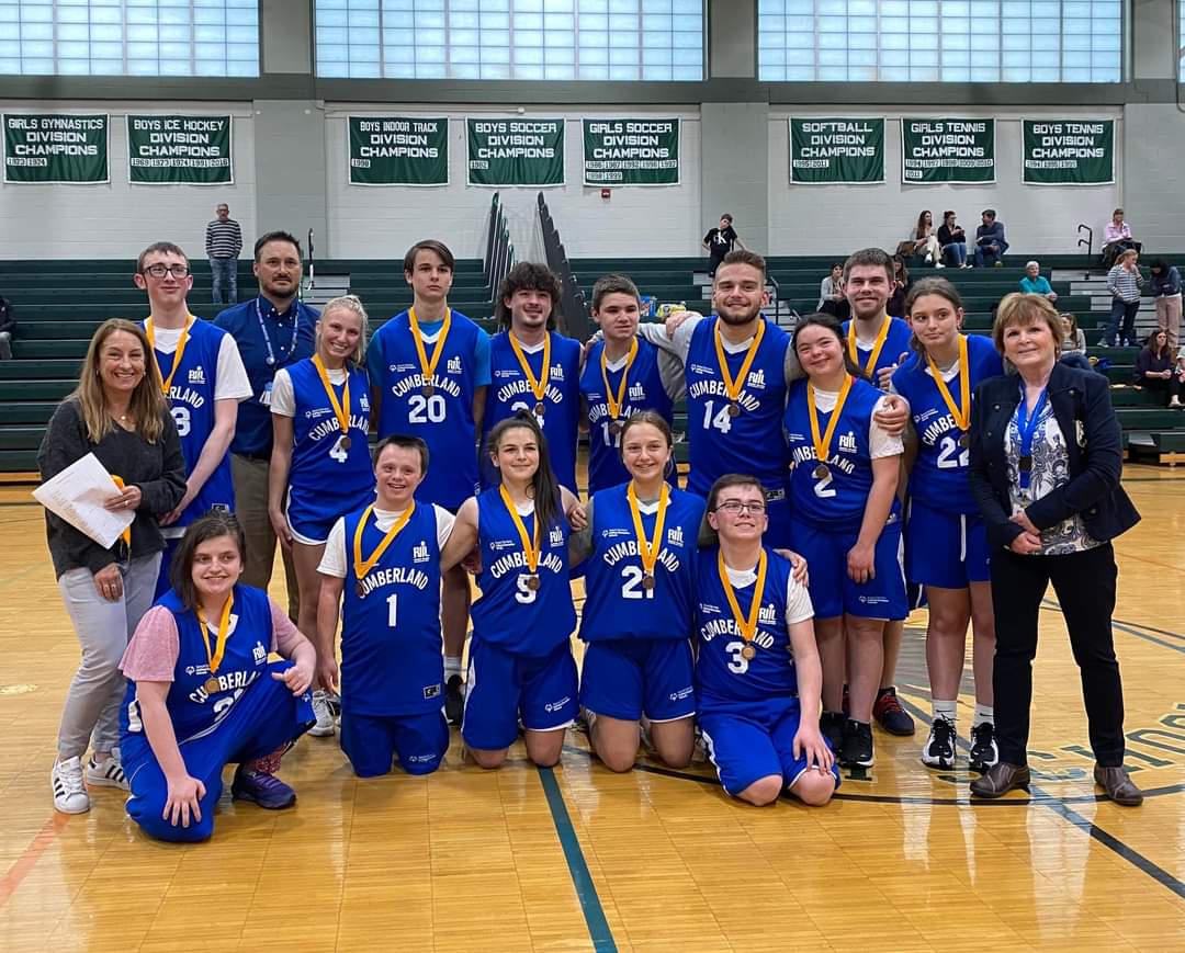 Congratulations to our Unified Basketball squad on another Fantastic season. Everything that is good about high school athletics is in this photo. ⚓🏀💙
<a href="/gobluechs/">Cumberland High</a> <a href="/BWMcGair03/">Brendan McGair</a> <a href="/Branden_Mello/">Branden Mello</a> <a href="/EricRueb/">Eric Rueb</a> <a href="/EricBen24/">Eric Benevides</a> <a href="/SORhodeIsland/">Special Olympics RI</a> <a href="/CumberlandMayor/">Mayor Jeff Mutter</a> <a href="/CumberlandSchls/">Cumberland School Department</a>
