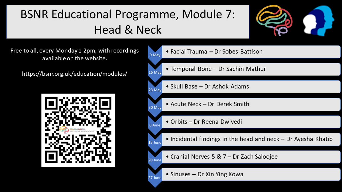 BSNR (@thebsnr) on Twitter photo We are very pleased to announce the next module of our free Educational Programme: Head & Neck, in conjunction with our friends at <a href="/BSHNI_UK/">British Society of Head & Neck Imaging</a>! We've got a fantastic lineup for you over the next 8 weeks. Register now if you haven't already 👉🏾bsnr.org.uk/education/modu… #HNRad #FOAMrad We are very pleased to announce the next module of our free Educational Programme: Head & Neck, in conjunction with our friends at <a href="/BSHNI_UK/">British Society of Head & Neck Imaging</a>! We've got a fantastic lineup for you over the next 8 weeks. Register now if you haven't already 👉🏾bsnr.org.uk/education/modu… #HNRad #FOAMrad