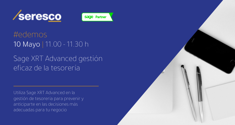 seresco's tweet photo. ¿Quieres mejorar la gestión de #tesorería de tu empresa? ¡Anota!🗓️Martes 10 de mayo 11h @seresco te invita a la próxima sesión #eDemos de @SageSpain sobre #tesorería ¡Aprende a prevenir y anticiparte en las decisiones más adecuadas para tu negocio! ➡️https://t.co/QRq6BD4DWw https://t.co/hWKFhQebUj