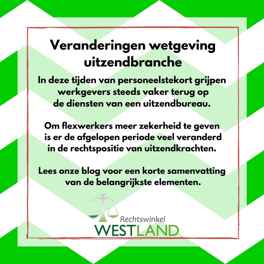 Werkgevers grijpen steeds vaker terug op de diensten van een uitzendbureau. Om flexwerkers meer zekerheid te geven is er de afgelopen periode veel veranderd in de rechtspositie van uitzendkrachten.

Lees de blog op de website voor een samenvatting! wetswinkelwestland.nl/2022/05/05/ver…