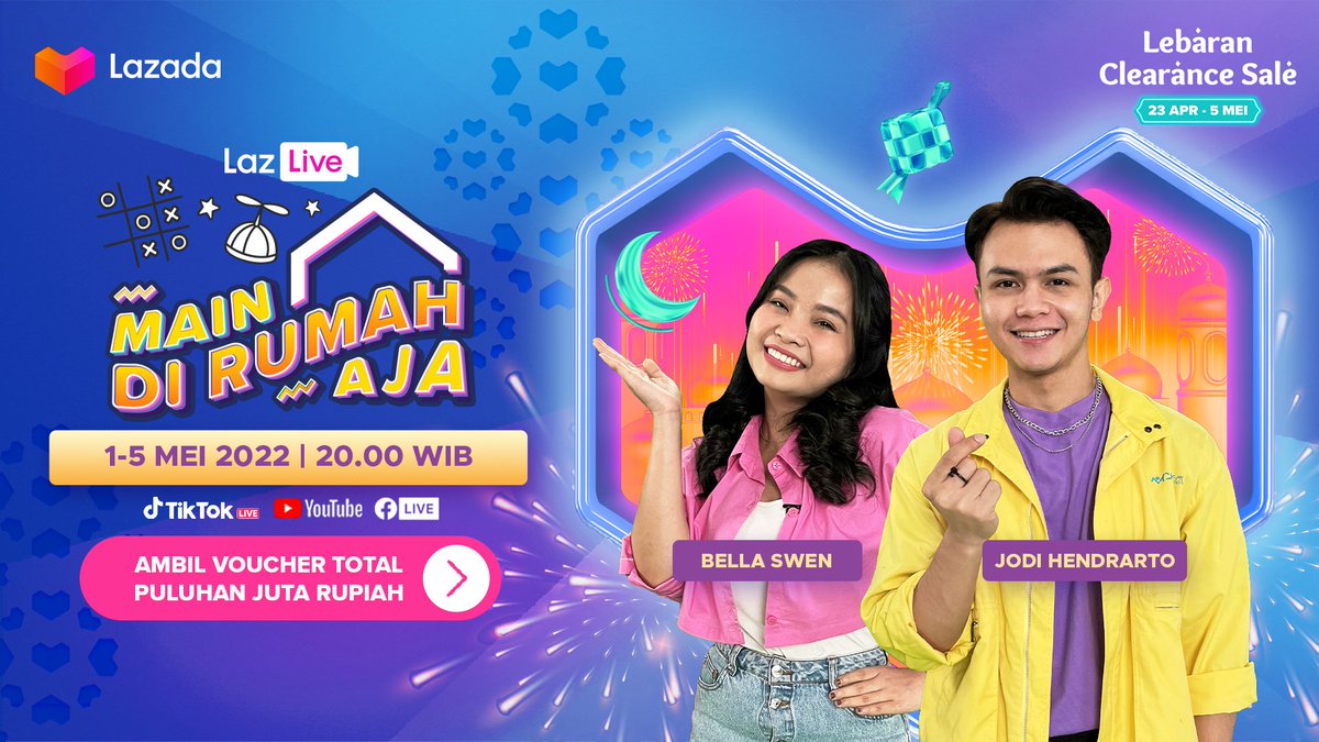 LazadaID's tweet photo. Lazadians, set alarm-mu biar nggak kelewatan buat seru-seruan bareng di Main Di Rumah Aja! Kamu juga bisa dapetin beragam hadiah impian, karena Lazada Kasih THR, loh~ Buruan, nonton disini ya: https://t.co/mYbNL9LvcY

#NobarDapetVoucher
#MabarSeIndonesia https://t.co/kufpwaCM6Y