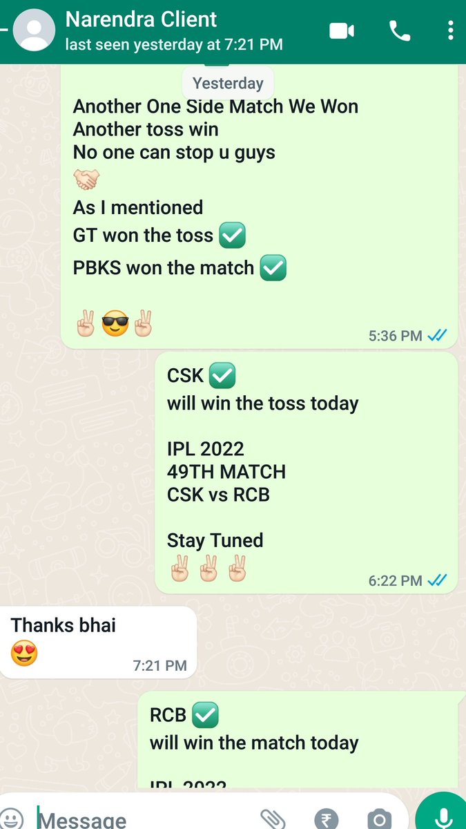 AskMeReport's tweet photo. Congratulations Everyone 
Another Huge Win For Us

Winning Streak Continues 
As I mentioned yesterday 
CSK won the toss ✅
RCB won the match ✅

Boom Boom
✌🏻😎✌🏻

#iplprediction 
#TATAIPL2022 
#RCBvCSK https://t.co/wUSiW4dPRl