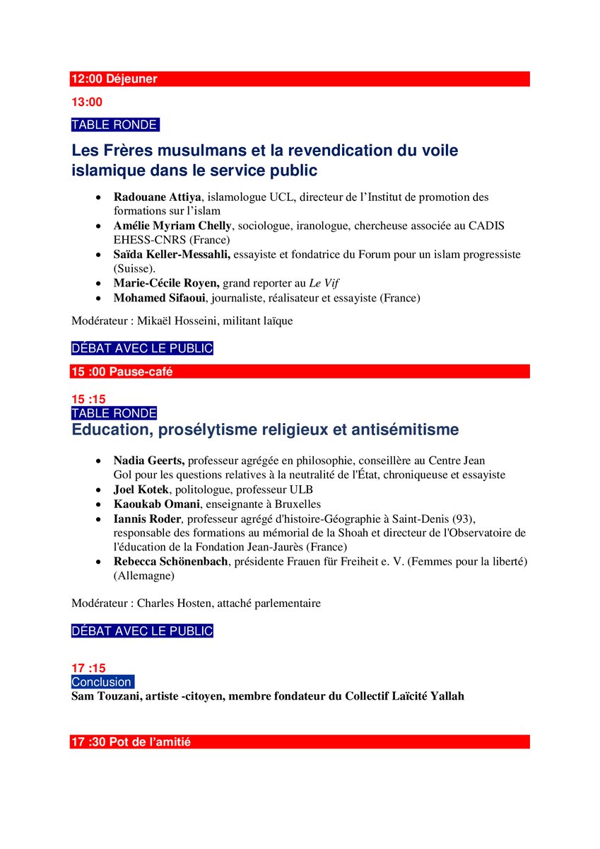 #Bruxelles, le 20 mai à l'ULB. Colloque européen : la neutralité de l’Etat mise à l’épreuve. Avec @NadiaGeerts @KellerSaida @ChikhiNaila @if_rebecca @SchreiberJPh @CharlierUnia @MicheleVianes @Sifaoui @RoyenCecile @AmelieMChelly et + Pour s'inscrire: djemila.benhabib@laicite.net