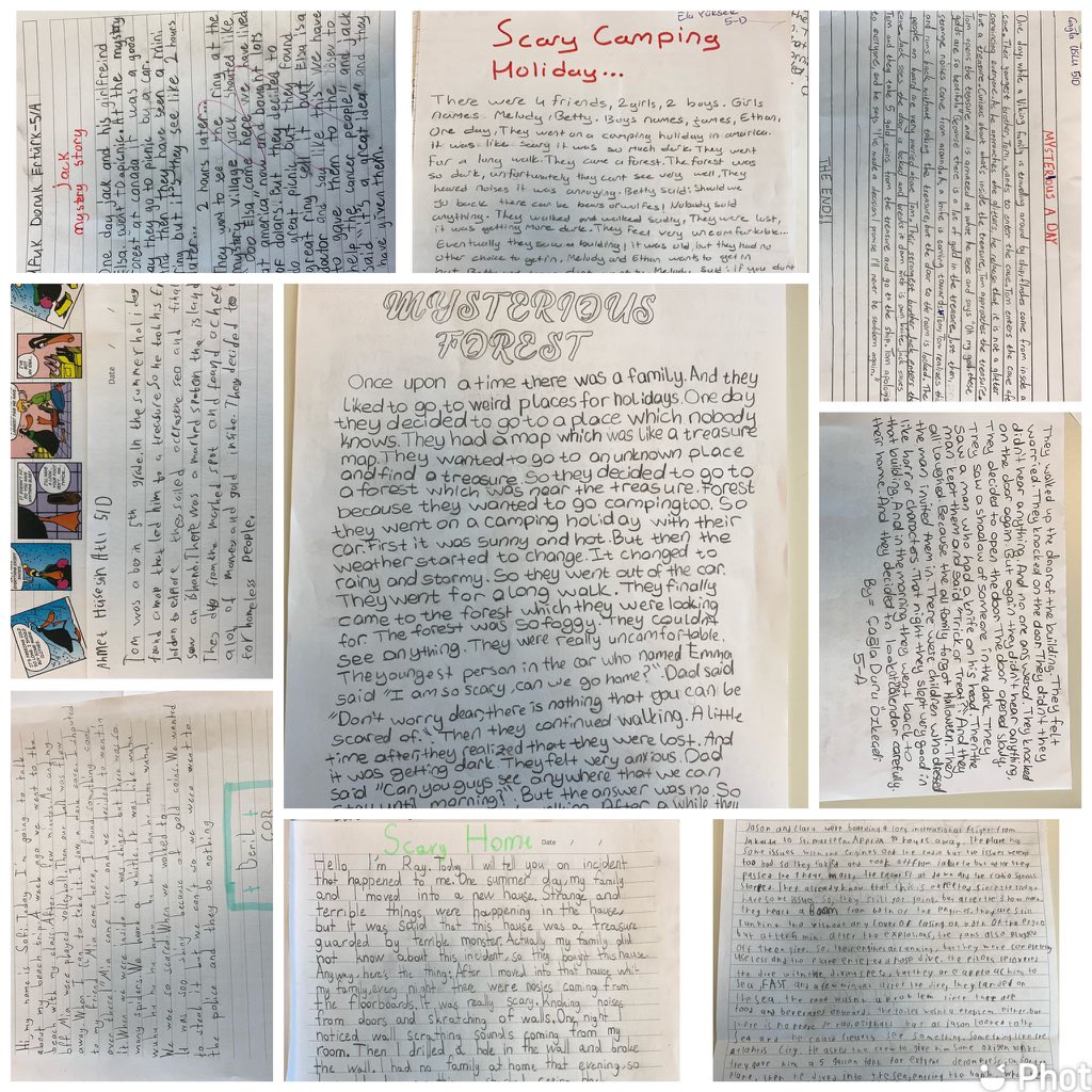 atasehir1doga's tweet photo. Our 5th graders have learned the different kinds of story furthermore they also have created some mystery and scary stories📜 #futurewriters @DogaOkullari @SelahattinInal @merihertugrul https://t.co/YmYGOhMGG4