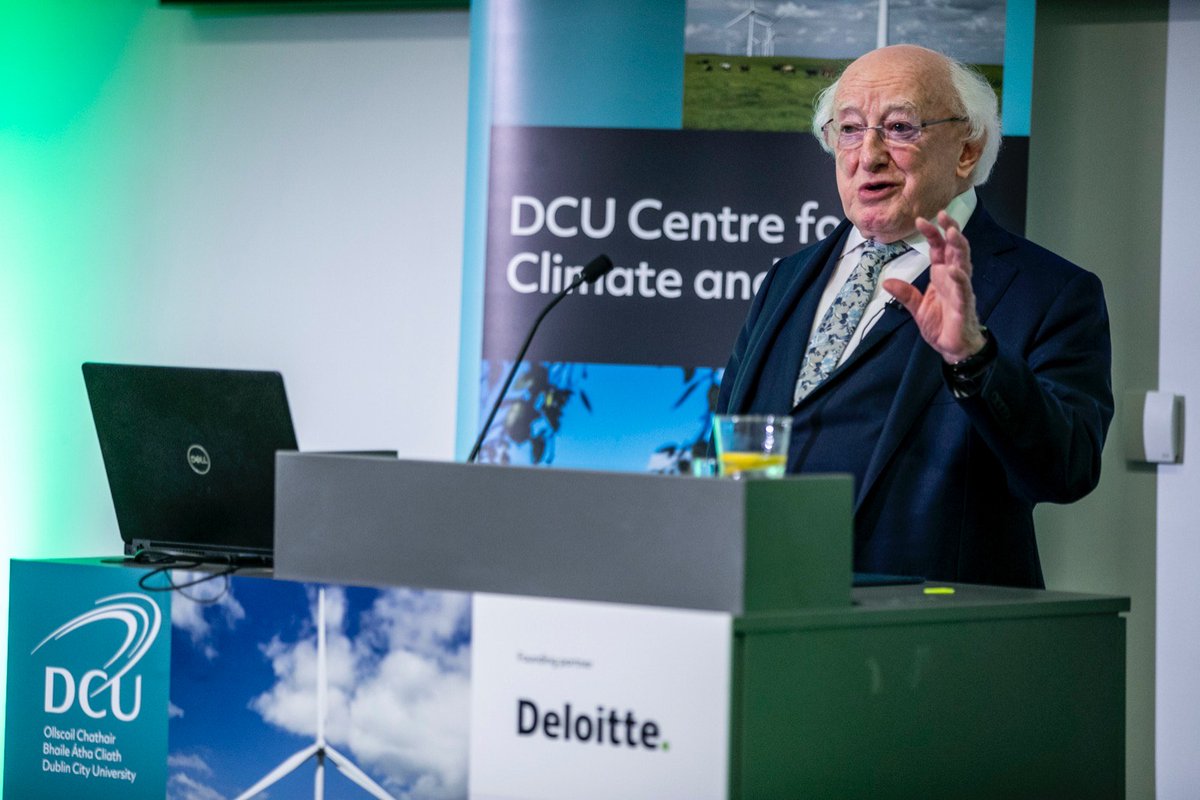 DCU's tweet photo. President Michael D Higgins @PresidentIRL delivers the keynote address for the #DCUClimate2022 conference @DCUClimate @DeloitteIreland https://t.co/w68MyyxpD9