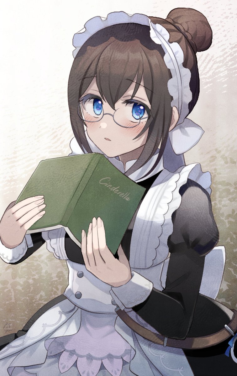 sagisawa fumika 1girl book maid glasses solo blue eyes enmaided  illustration images