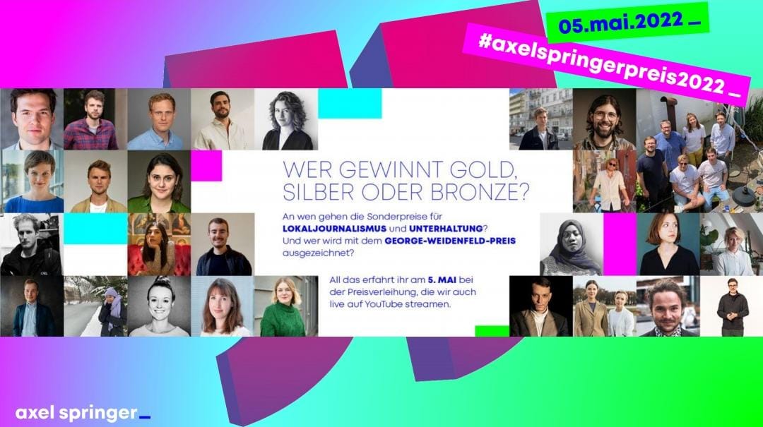 as__academy's tweet photo. Seid heute Abend live dabei, wenn wir den jungen Journalismus feiern und die besten jungen Journalistinnen und Journalisten des Jahres auszeichnen. 19 Uhr geht es los, wir freuen uns auf Euch. #axelspringerpreis2022 #journalismus 
https://t.co/b36cX8boPK https://t.co/VBH55WY5I1