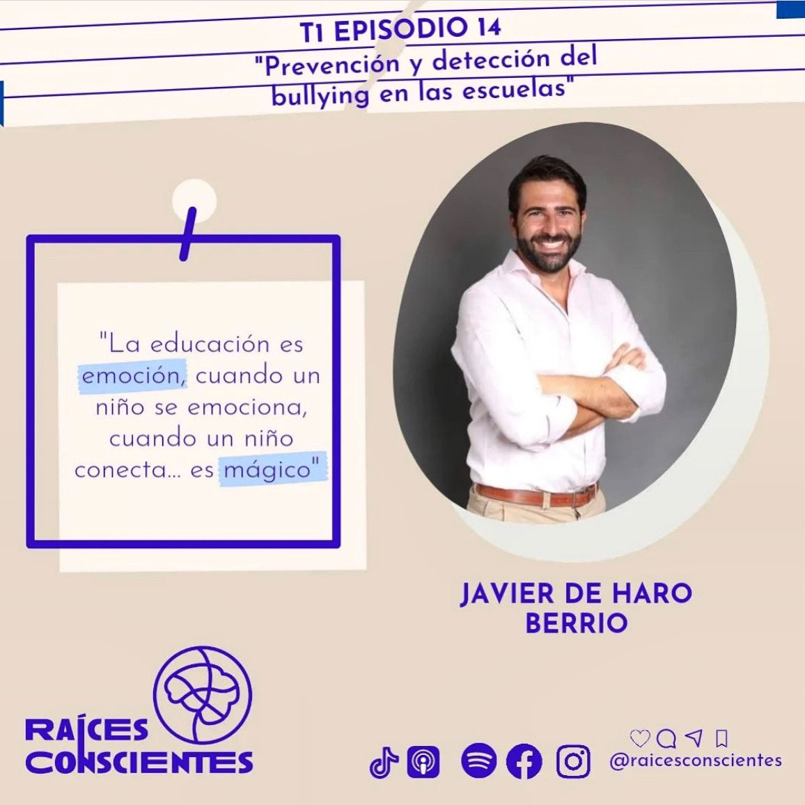 Feliz con la colaboración con el podcast de raíces conscientes hablando sobre un importantísimo tema: el bullying.
En Spotify tenéis el podcast. Aquí os dejo el enlace: open.spotify.com/episode/49shm8…