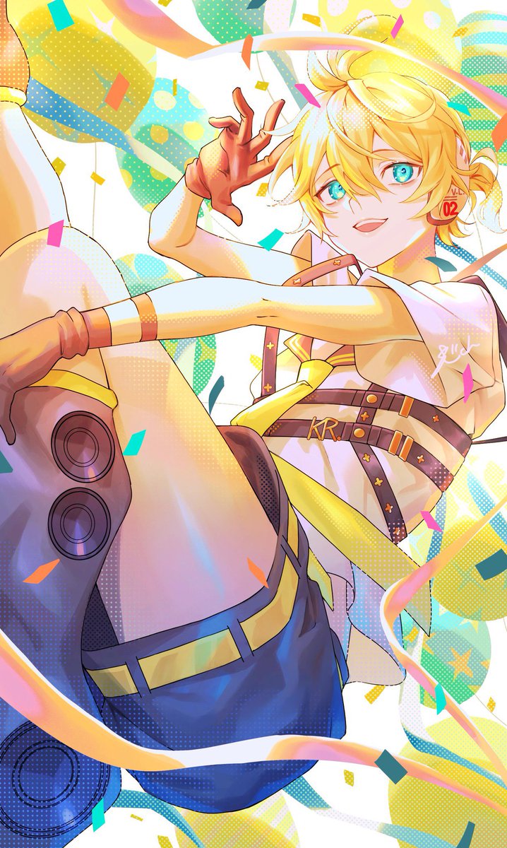 kagamine len 1boy male focus blonde hair gloves shorts necktie shirt  illustration images