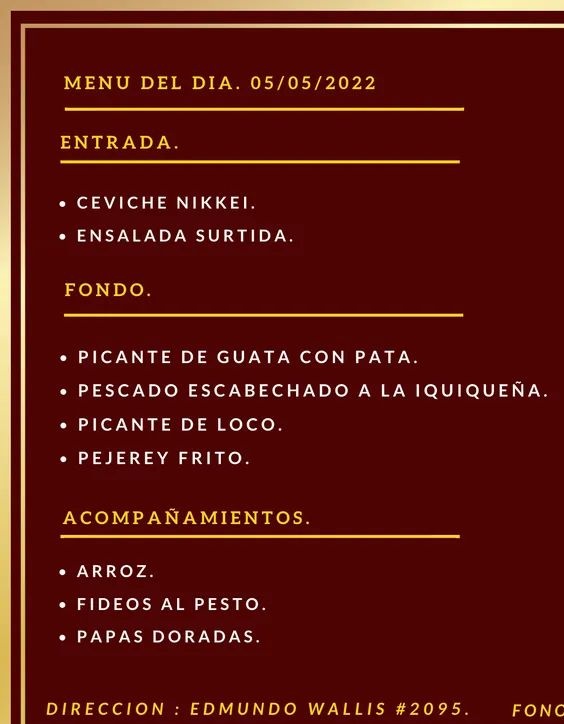 doniquique's tweet photo. Hoy Jueves 5
#Conchamare
#playabrava
Sabemos lo que es comer bien.
#Ceviche
#pejerreyfrito
#picanteguataconpata
TADEO HAENKE CON MARISCAL CASTILLA
📍EDMUNDO WALLIS #2095📍
FONO PEDIDOS : +56978742964 / +56982091998
$2000.
#Iquique #menudeldia #menudiario https://t.co/ZMcBZz5l00