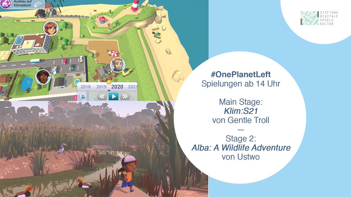 Digitale_Spiele's tweet photo. Um 14 Uhr starten wir ins #OnePlanetLeft #LetsPlay-Programm: Auf der Main Stage stellen @starnut & Dr. Fiona Rochholz das Lernspiel Klima:S21 vor, auf Stage 2 geht es mit Siiri Mäkelä @UNEP & @DavidFHuerta um Inspiration zur Nachhaltigkeit in #Alba.
➡️ https://t.co/mWd5dOasv6 https://t.co/ZcsZXCEhY5