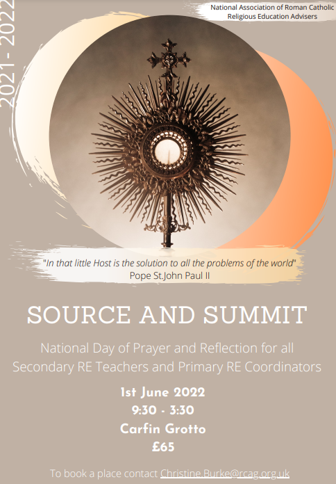 rercag's tweet photo. The National Association of Roman Catholic Religious Education Advisers are delighted to offer the national day of prayer and professional development for RE Teachers (sec) and RE Coordinators (prim). Bishop Brian McGhee will lead our keynote on the Eucharist. #Sourceandsummit https://t.co/XZ6OiO3Cuw