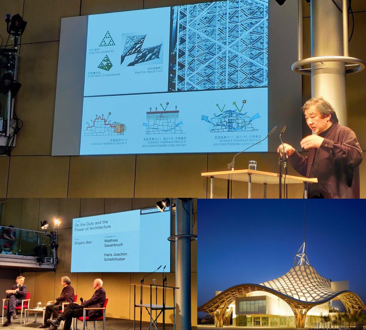 @BauhausEarth and the Academy of Arts @ADK_Berlin organized a talk with the famous architect Shigeru Ban who showed how beautiful and light buildings can be built sustainably. The event was followed by a dialogue with #climatescientist HJ Schellnhuber and architect M Sauerbruch