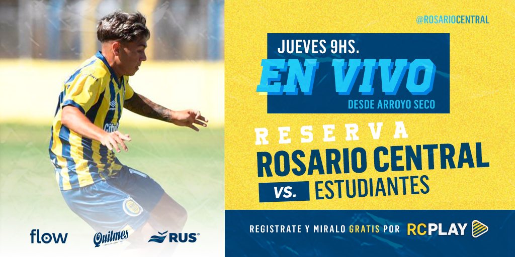 ⚽🔜 ¡HOY desde las 9:00 mirá EN VIVO a la Reserva de <a href="/RosarioCentral/">Rosario Central</a> recibiendo a Estudiantes! 🇺🇦
 
🆓 Registrate GRATIS
🎦 rosariocentralplay.com
 
📲 ¡Descargá la App!
▶️ iOs: apple.co/2XQFzxb
▶️ Android: bit.ly/2XQFAkJ