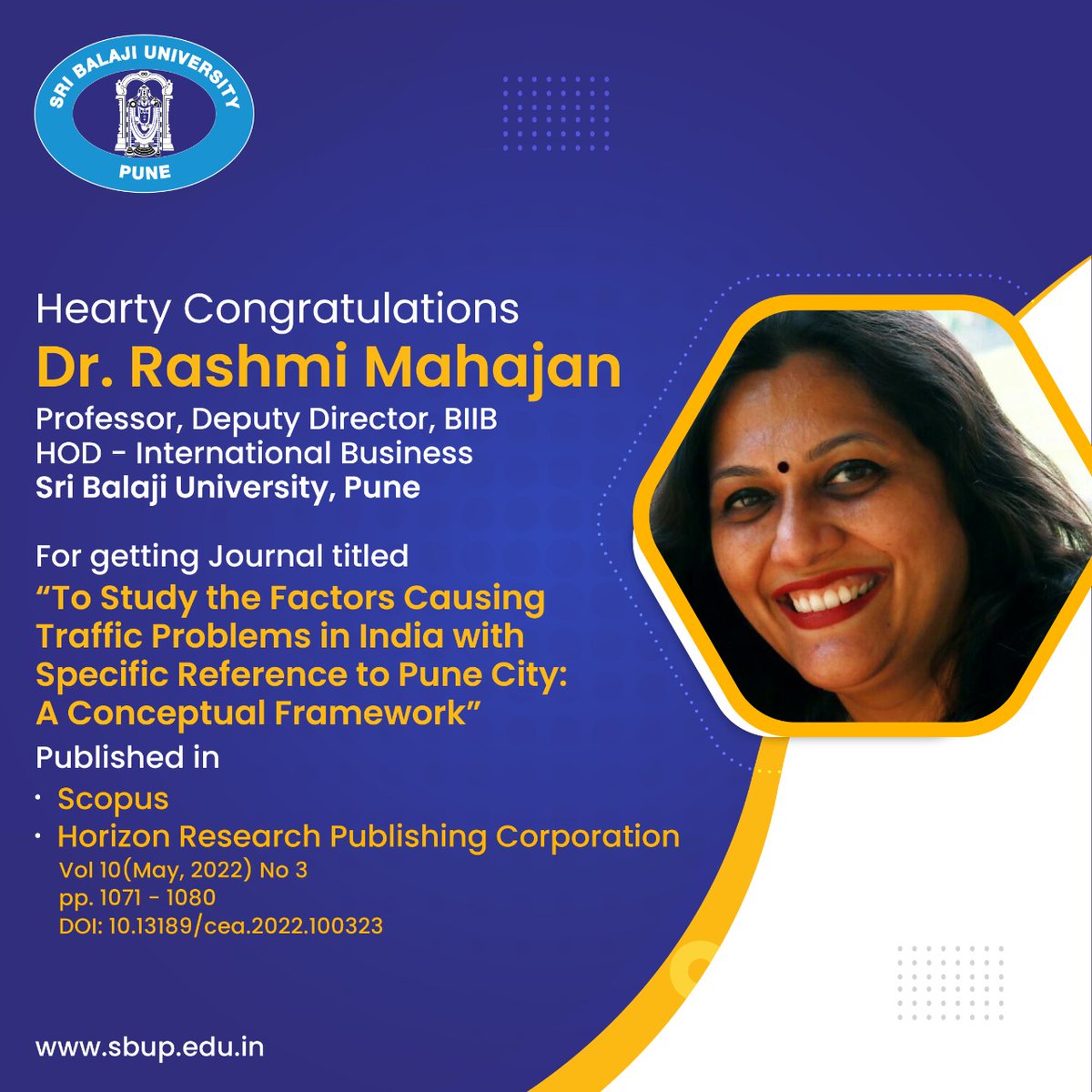sbupune's tweet photo. Sri Balaji University, Pune (SBUP) congratulates
Dr. Rashmi Mahajan
Professor, Deputy Director, BIIB
HOD - International Business
Sri Balaji University, Pune...https://t.co/yJ7Gw7p09m
https://t.co/cLPxudoDYV
#SBUP #Journal #Scopus #PublishedJournal #sbupknowus #research https://t.co/q9RCGn7jxS