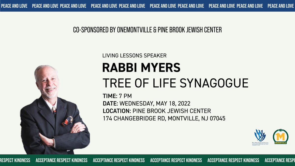 OneMontvilleNJ's tweet photo. Hear Rabbi Myers speak at the Pine Brook Jewish Center on Wednesday, May 18 at 7 PM.
This event is co-sponsored by the Pine Brook Jewish Center with OneMontville.
Tickets are $5 online and $8 at the door. Buy Tickets Online Here: https://t.co/xCES0WWOdd https://t.co/tN2sSTmo73