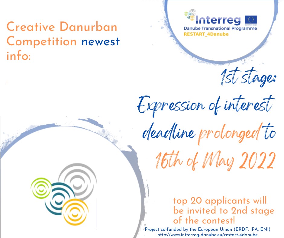 We are announcing a little update regarding the #CreativeDanurbanCompetition. For all those with creative ideas: there is still time for you to apply! The deadline to submit the 1st phase application was prolonged, please follow the link -> interreg-danube.eu/news-and-event…