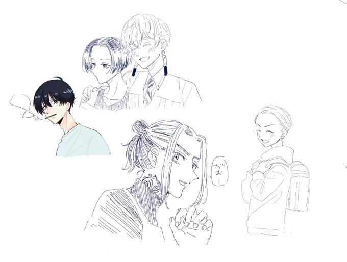 昨日の絵チャで描いてた面々と、仕事やりたくなさすぎて描いたイザナ 