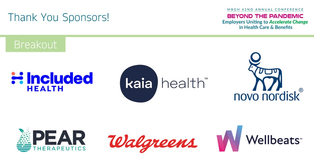 MidwestBGH's tweet photo. Our educational programs for employers would not be possible without the support of our sponsors. Thank you to our breakout sponsors @IncludedHealth, @KaiaHealth, @novonordiskus, @Pear_Tx, @Walgreens and @Wellbeats! #MBGHac https://t.co/8ChhKMkA6S
