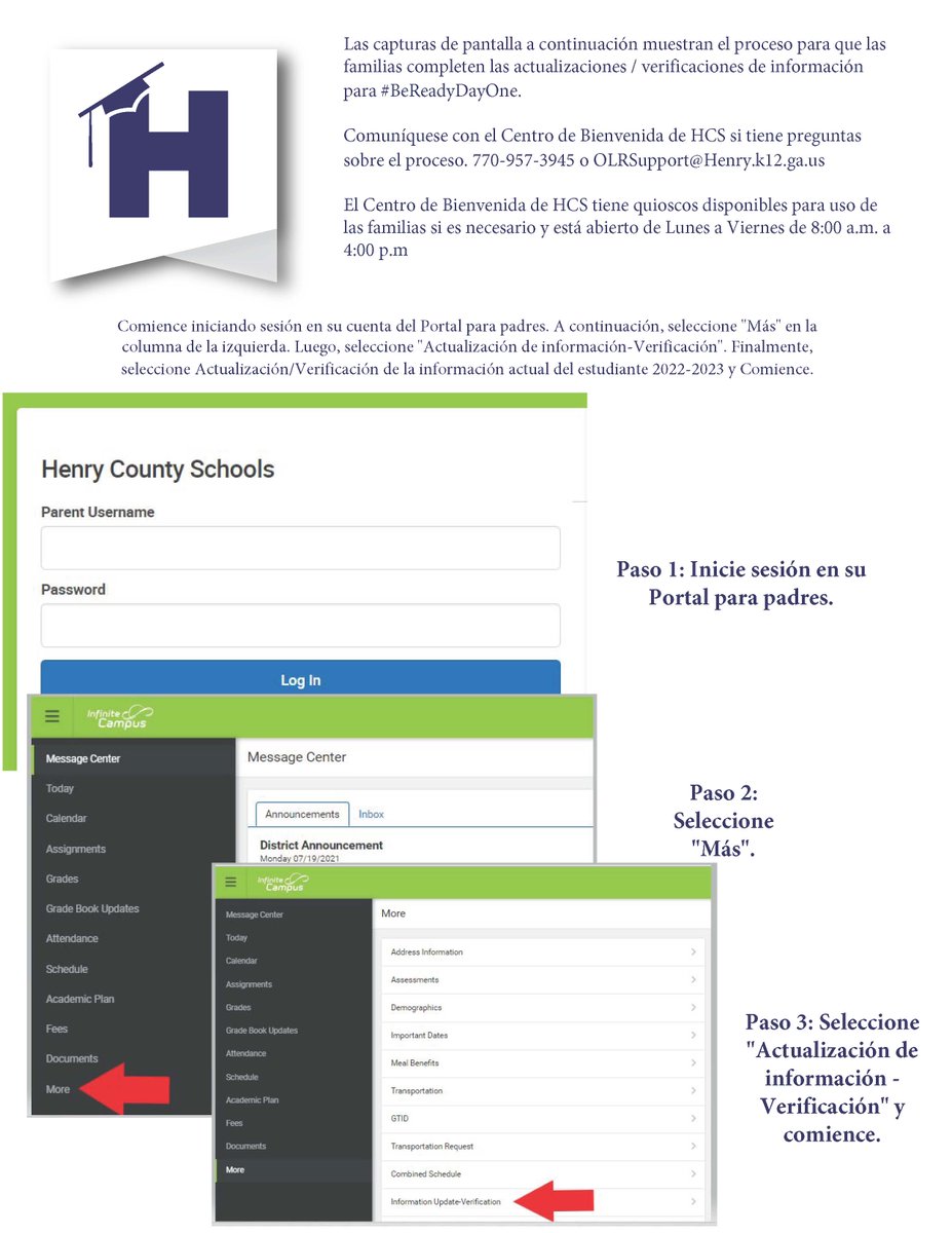 Don't wait <a href="/HenryCountyBOE/">Henry County Schools</a>! Complete back to school updates and verifications now!  Utilizing the Infinite Campus Online Registration through the Parent Portal, parents/guardians should log in and complete the required forms electronically.  #BeReadyDayOneHenry <a href="/lauren_hale_hcs/">Lauren Hale</a>